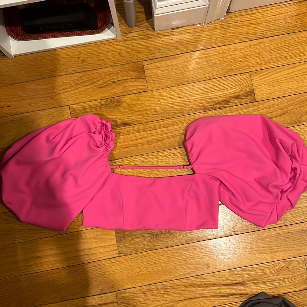 Zara Pink cropped puffed sleeves top